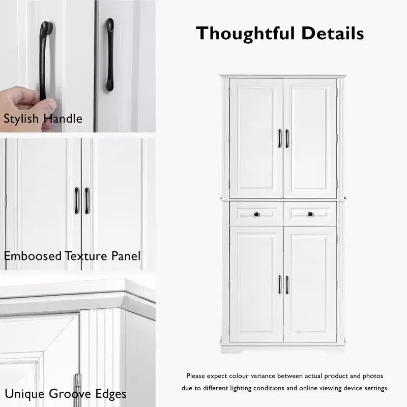71" Kitchen Pantry Cabinet with 3 Pull-Out Organizers, 2 Drawers, 6 Door Shelves, Farmhouse Design