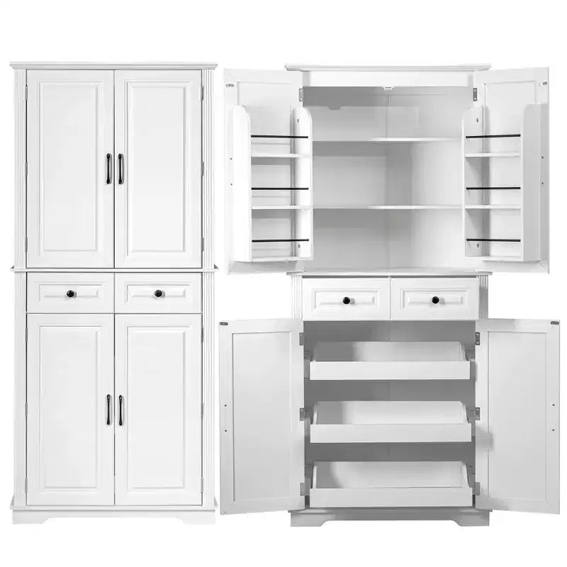 71" Kitchen Pantry Cabinet with 3 Pull-Out Organizers, 2 Drawers, 6 Door Shelves, Farmhouse Design