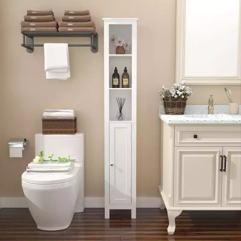66.92 in Slim Tall Bathroom Cabinet with Adjustable Shelves and 1 Door