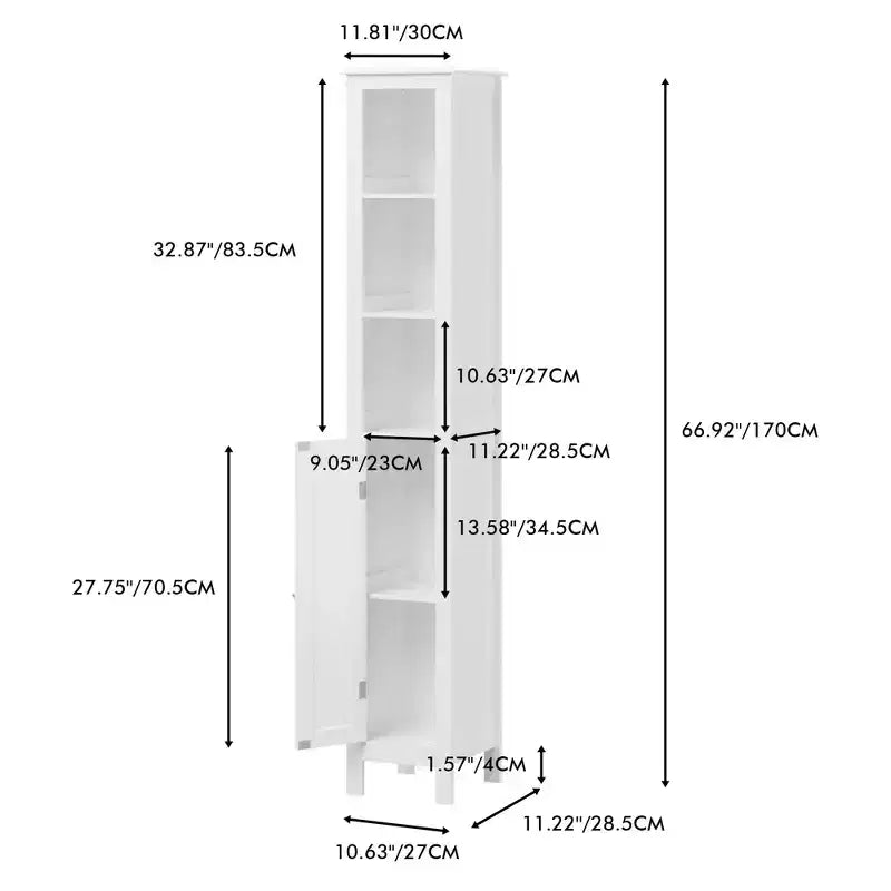 66.92 in Slim Tall Bathroom Cabinet with Adjustable Shelves and 1 Door