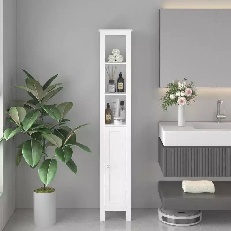 66.92 in Slim Tall Bathroom Cabinet with Adjustable Shelves and 1 Door