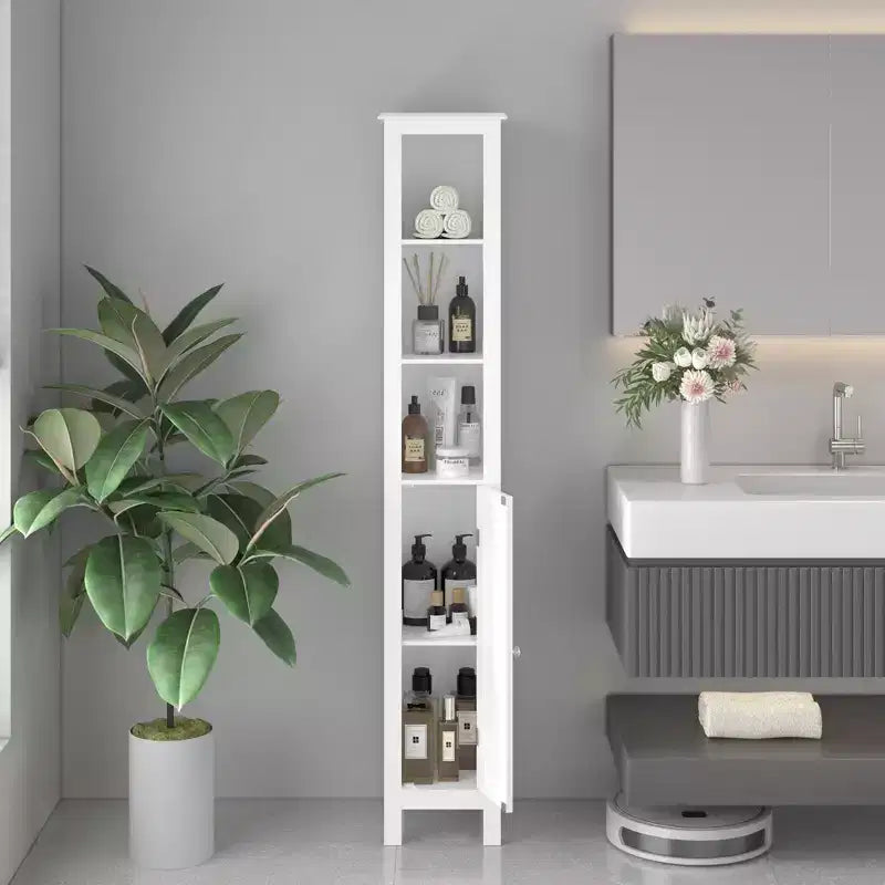 66.92 in Slim Tall Bathroom Cabinet with Adjustable Shelves and 1 Door