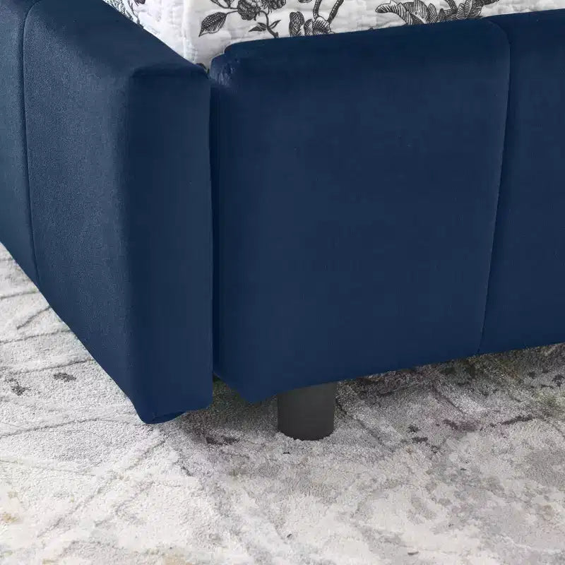 Full Size Storage Upholstered Daybed with Backrest and Armrests for Bedroom Living Room – Dark Blue