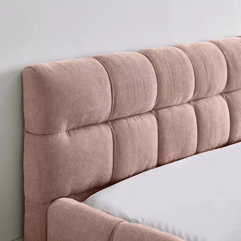 Queen Size Upholstered Bed Frame with Thick Fabric & Headboard, Solid Frame for Bedroom, Pink