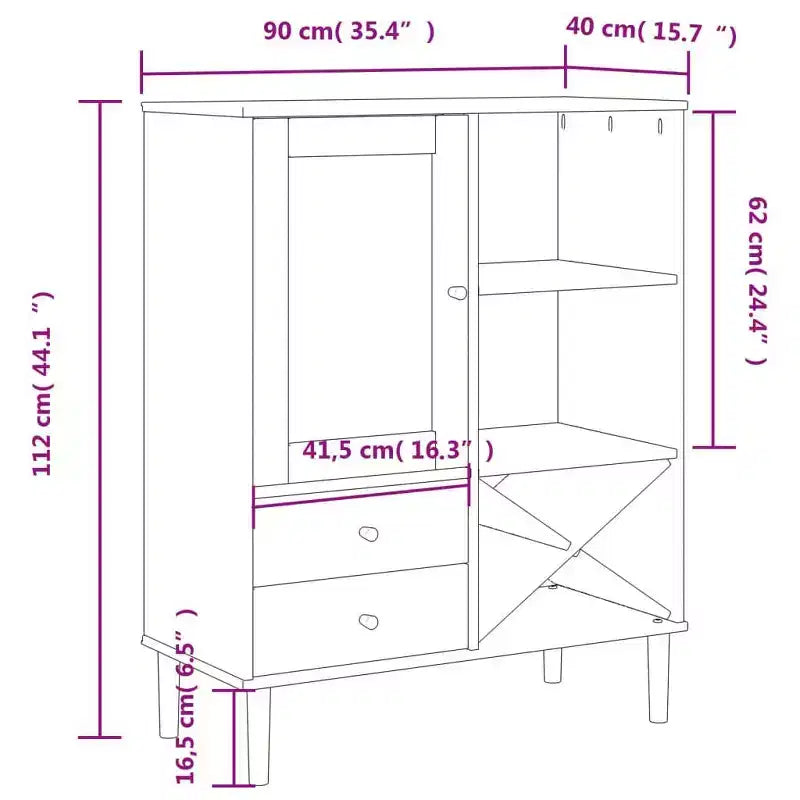 Highboard Tall Storage Side Cabinet Rattan Look Solid Wood Pine