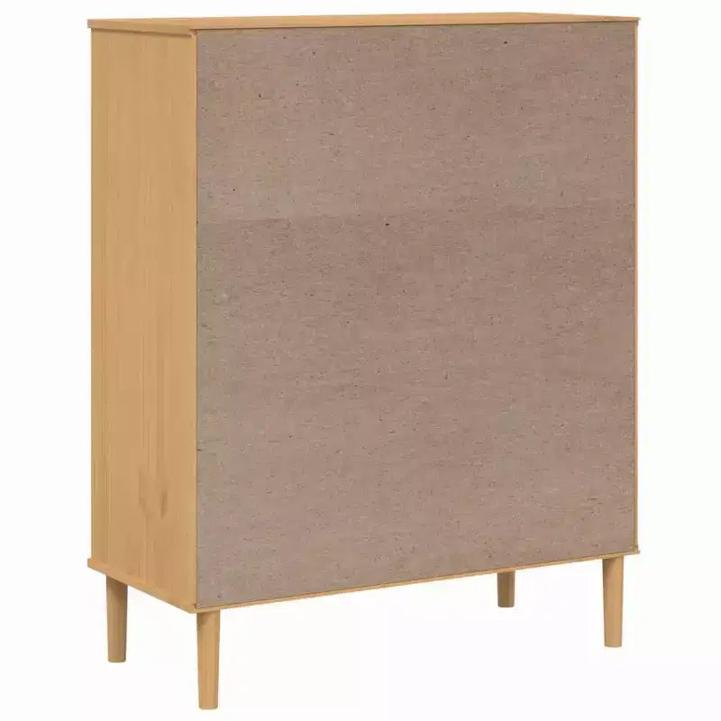 Highboard Tall Storage Side Cabinet Rattan Look Solid Wood Pine