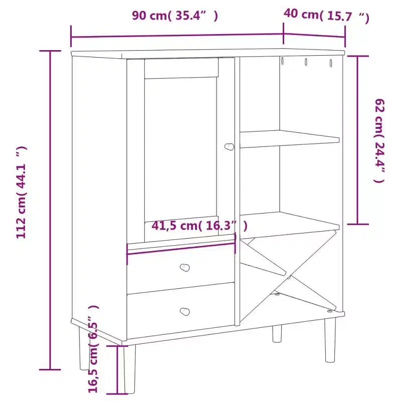 Highboard Tall Storage Side Cabinet Rattan Look Solid Wood Pine