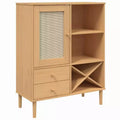 Highboard Tall Storage Side Cabinet Rattan Look Solid Wood Pine