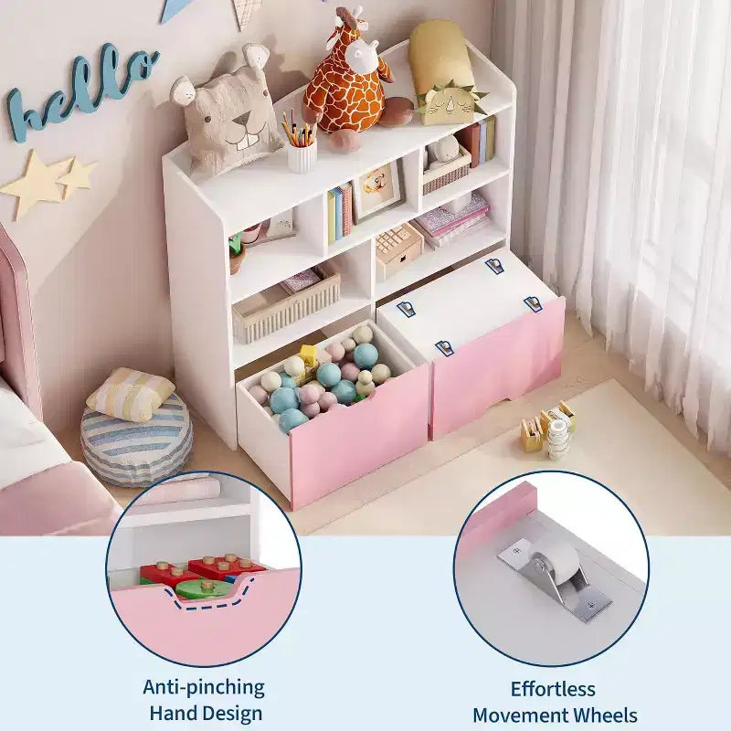 Kids Toy Storage Organizer with Bookshelf and Drawers