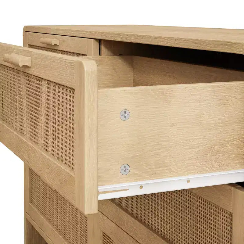 51.18-inch Solid Wood Curved Corner Rattan Cabinet with 6 Deep Drawers