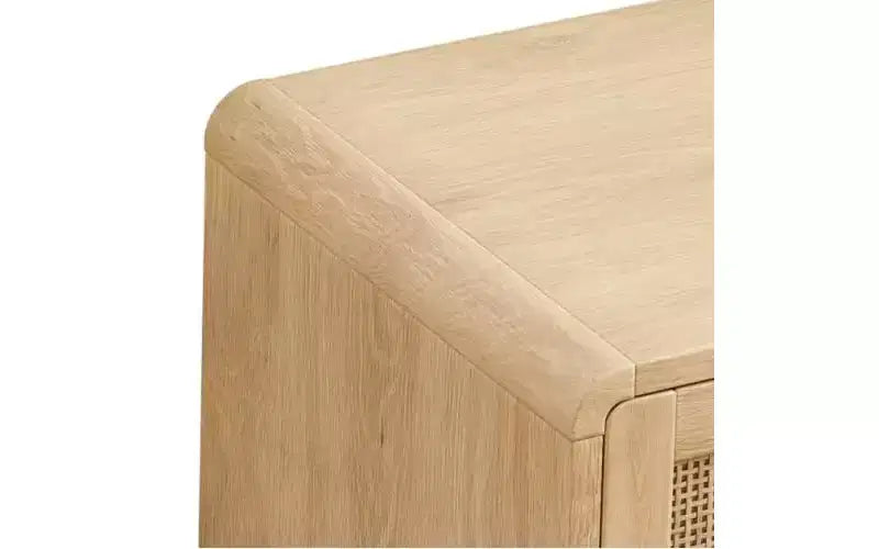 51.18-inch Solid Wood Curved Corner Rattan Cabinet with 6 Deep Drawers