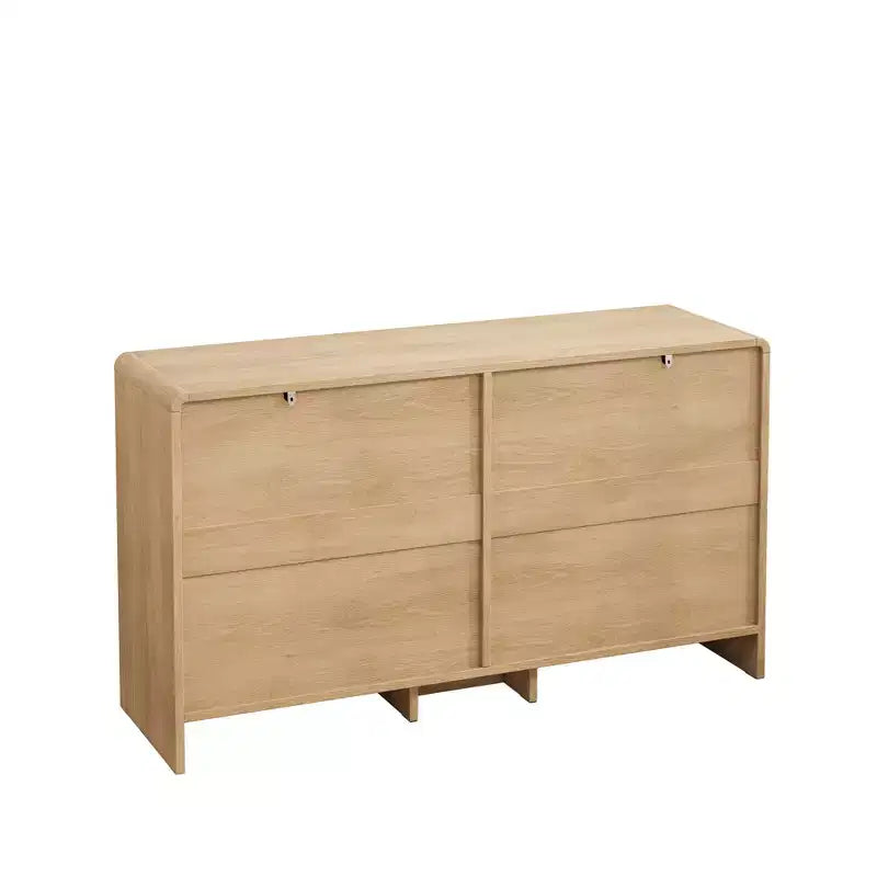 51.18-inch Solid Wood Curved Corner Rattan Cabinet with 6 Deep Drawers
