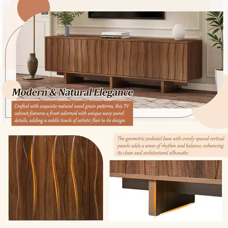 Retro Wood Grain TV Stand with Corrugated Doors, Fits TVs up to 75", Country-Style Media Console with Ample Storage