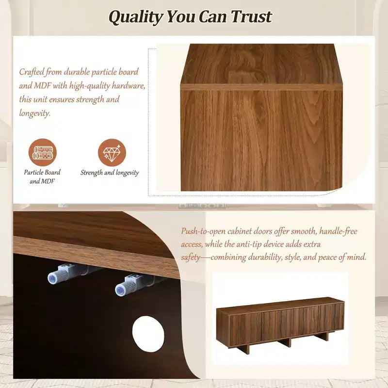 Retro Wood Grain TV Stand with Corrugated Doors, Fits TVs up to 75", Country-Style Media Console with Ample Storage