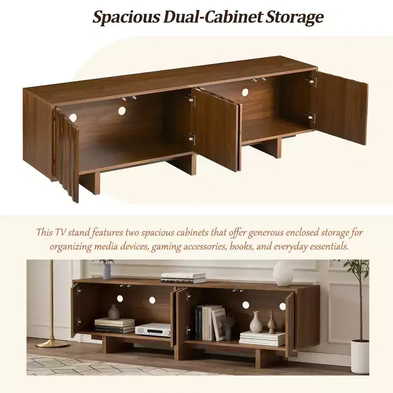 Retro Wood Grain TV Stand with Corrugated Doors, Fits TVs up to 75", Country-Style Media Console with Ample Storage