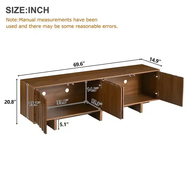 Retro Wood Grain TV Stand with Corrugated Doors, Fits TVs up to 75", Country-Style Media Console with Ample Storage