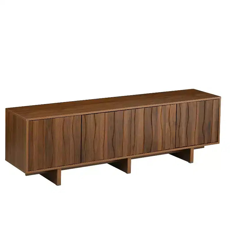 Retro Wood Grain TV Stand with Corrugated Doors, Fits TVs up to 75", Country-Style Media Console with Ample Storage