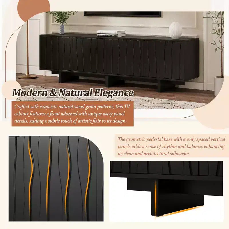 Retro Wood Grain TV Stand with Corrugated Doors, Fits TVs up to 75", Country-Style Media Console with Ample Storage