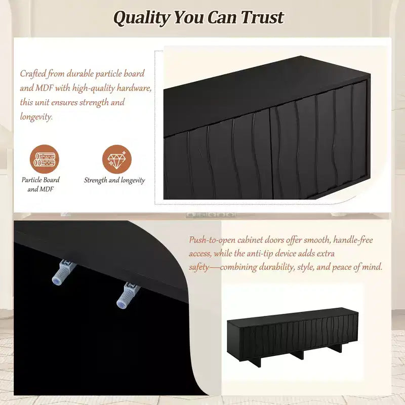 Retro Wood Grain TV Stand with Corrugated Doors, Fits TVs up to 75", Country-Style Media Console with Ample Storage