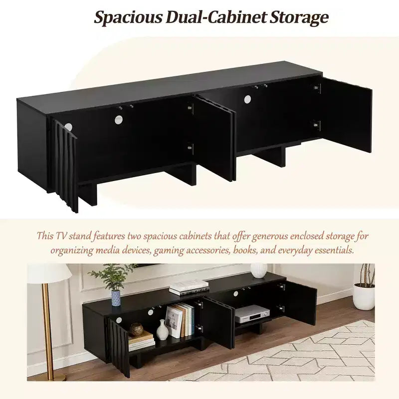 Retro Wood Grain TV Stand with Corrugated Doors, Fits TVs up to 75", Country-Style Media Console with Ample Storage