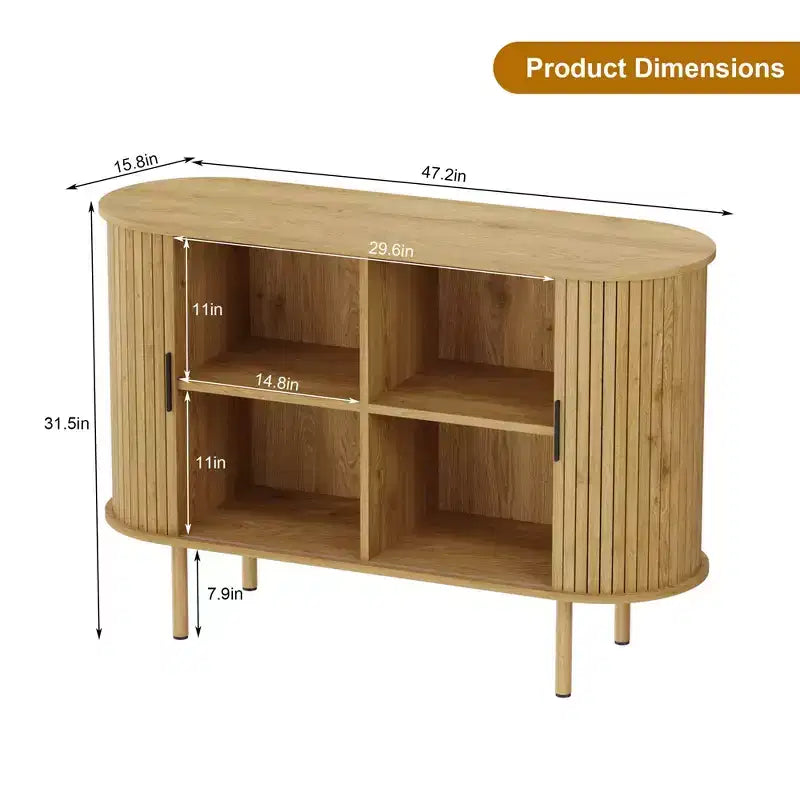 Mid-Century Modern Sideboard Cabinet with Sliding Doors, 47" Accent Storage Buffet