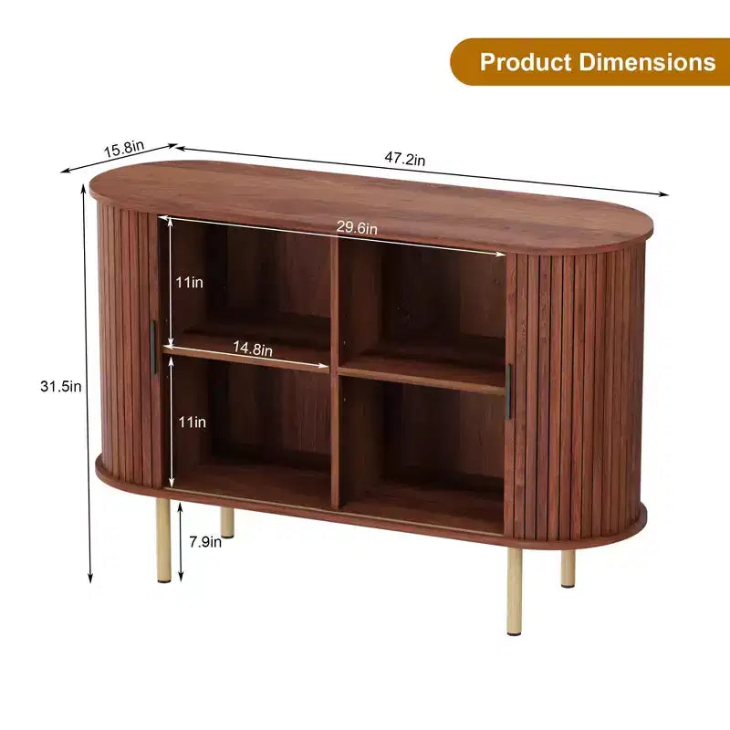 Mid-Century Modern Sideboard Cabinet with Sliding Doors, 47" Accent Storage Buffet