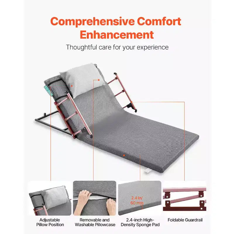 Electric Lifting Backrest for Bed, 300 lbs Capacity, 4-68° Adjustable, with Foldable Guardrail & Headrest, Gray