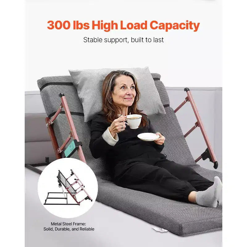 Electric Lifting Backrest for Bed, 300 lbs Capacity, 4-68° Adjustable, with Foldable Guardrail & Headrest, Gray