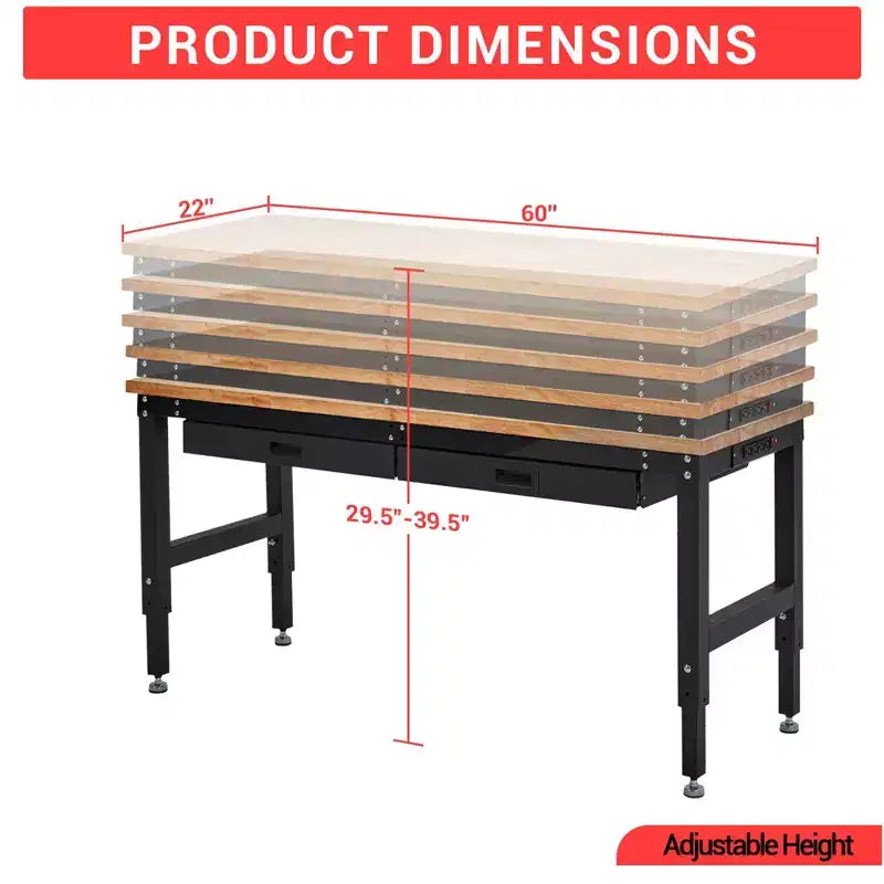 60 Inch Garage Workbench with Pegboard, Drawers & Power Outlets