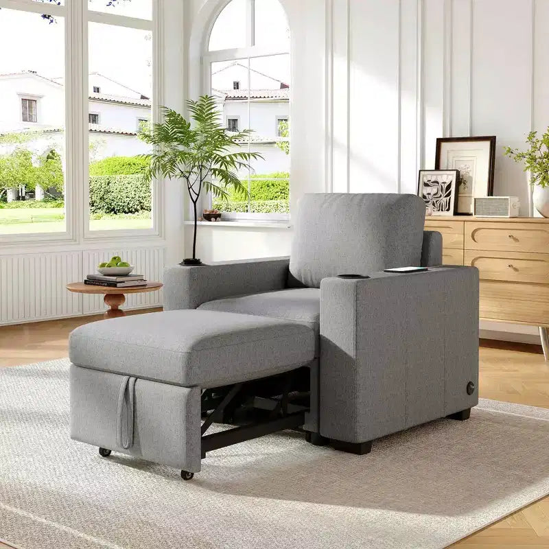 35.4" Modern Pull-Out Sofa Bed Single Sofa Chair for Living Room, Gray