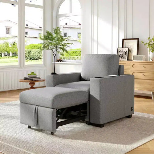 35.4" Modern Pull-Out Sofa Bed Single Sofa Chair for Living Room, Gray