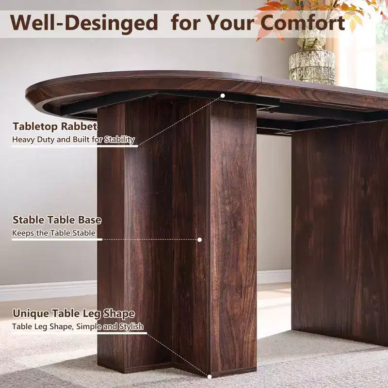 63 Oval Dining Table for 6-8, Modern T-Base, Scratch-Resistant Wood Grain Surface for Dining Room, Kitchen & Living Room