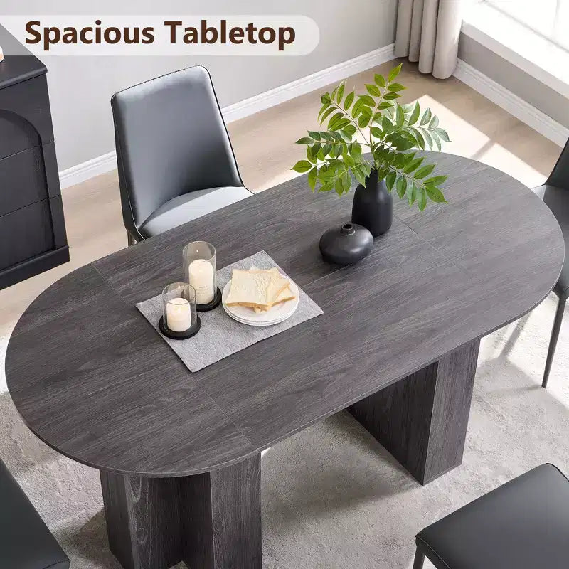 63 Oval Dining Table for 6-8, Modern T-Base, Scratch-Resistant Wood Grain Surface for Dining Room, Kitchen & Living Room