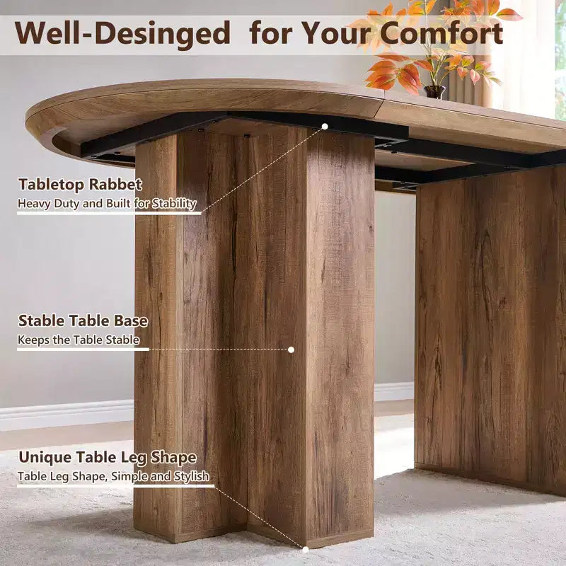 63 Oval Dining Table for 6-8, Modern T-Base, Scratch-Resistant Wood Grain Surface for Dining Room, Kitchen & Living Room