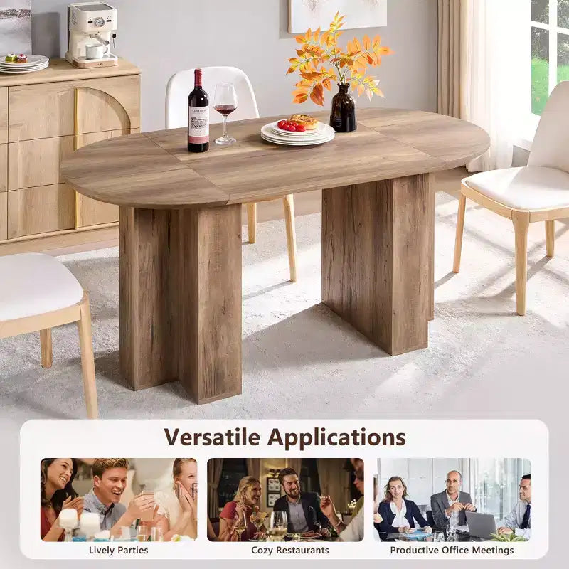 63 Oval Dining Table for 6-8, Modern T-Base, Scratch-Resistant Wood Grain Surface for Dining Room, Kitchen & Living Room