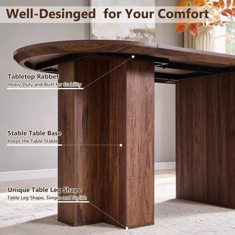 63 Oval Dining Table for 6-8, Modern T-Base, Scratch-Resistant Wood Grain Surface for Dining Room, Kitchen & Living Room