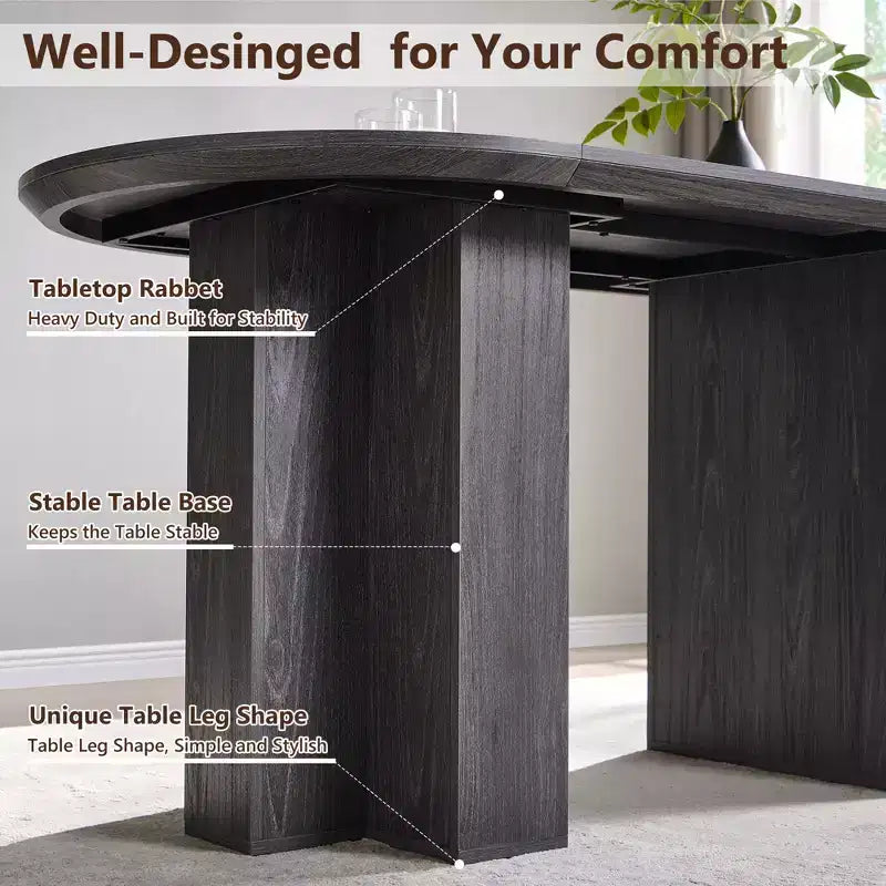 63 Oval Dining Table for 6-8, Modern T-Base, Scratch-Resistant Wood Grain Surface for Dining Room, Kitchen & Living Room