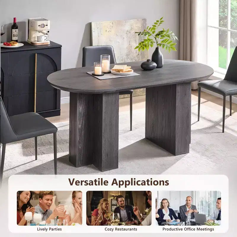 63 Oval Dining Table for 6-8, Modern T-Base, Scratch-Resistant Wood Grain Surface for Dining Room, Kitchen & Living Room