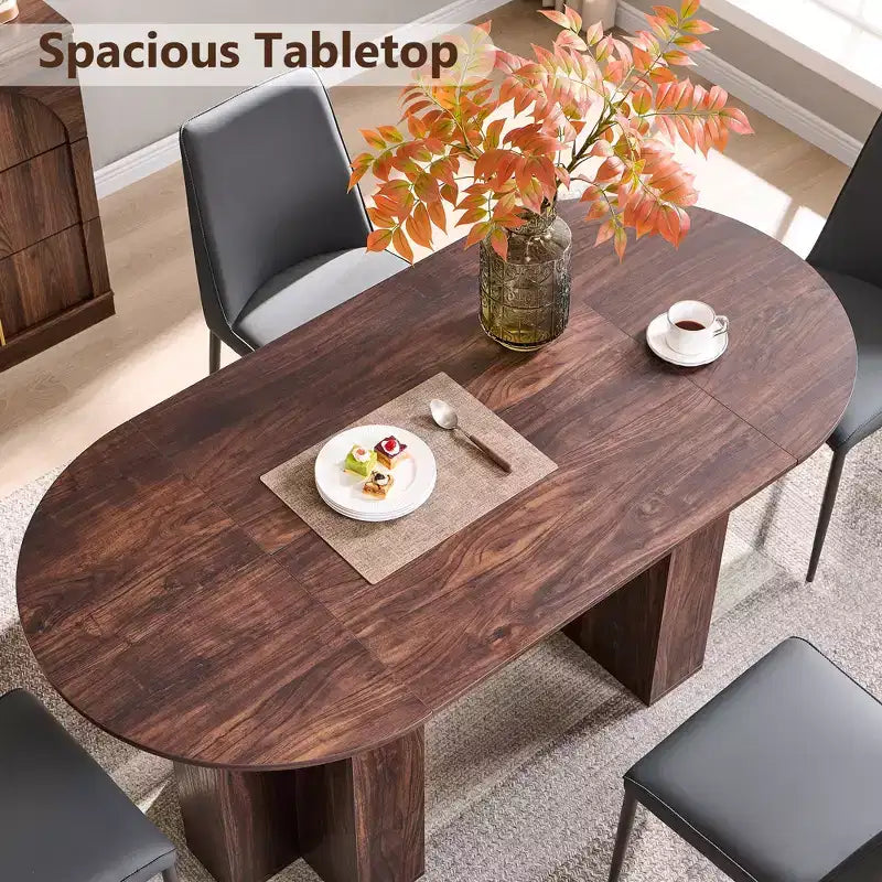 63 Oval Dining Table for 6-8, Modern T-Base, Scratch-Resistant Wood Grain Surface for Dining Room, Kitchen & Living Room