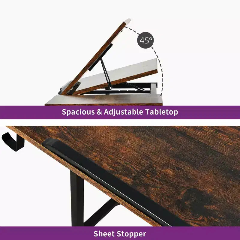 Height Adjustable Rolling Desk with Charging Station and Storage Shelf
