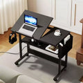 Height Adjustable Rolling Desk with Charging Station and Storage Shelf