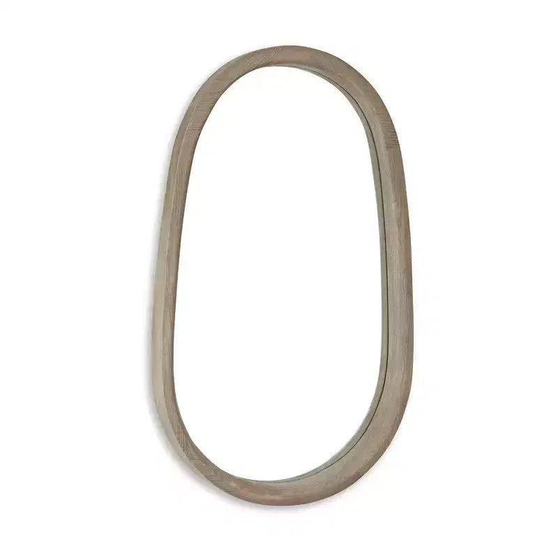 Oval Wall Accent Mirror with Antique Brown Wood Frame