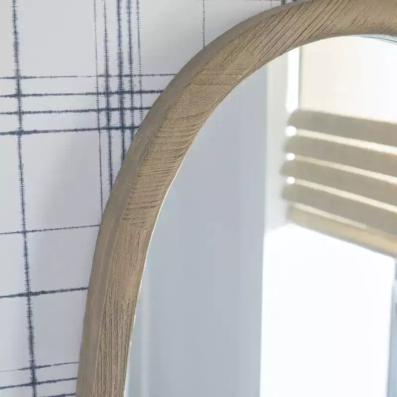 Oval Wall Accent Mirror with Antique Brown Wood Frame