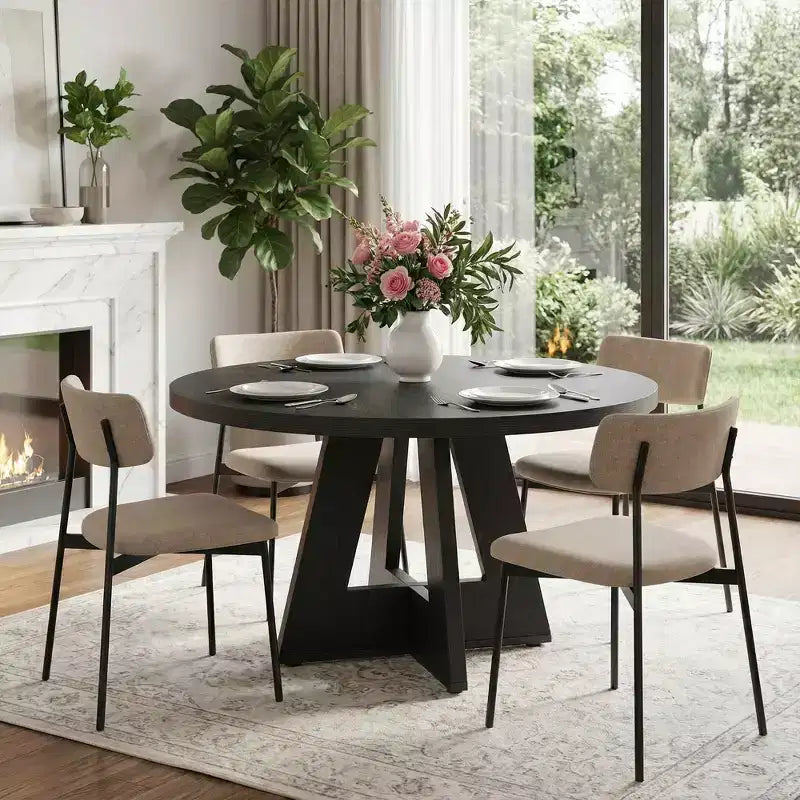 Farmhouse Style Round Dining Table, 47" Retro Home Kitchen Table
