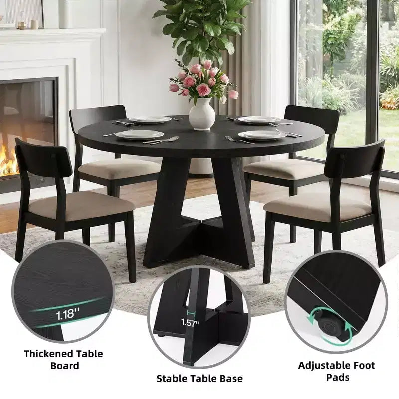 Farmhouse Style Round Dining Table, 47" Retro Home Kitchen Table
