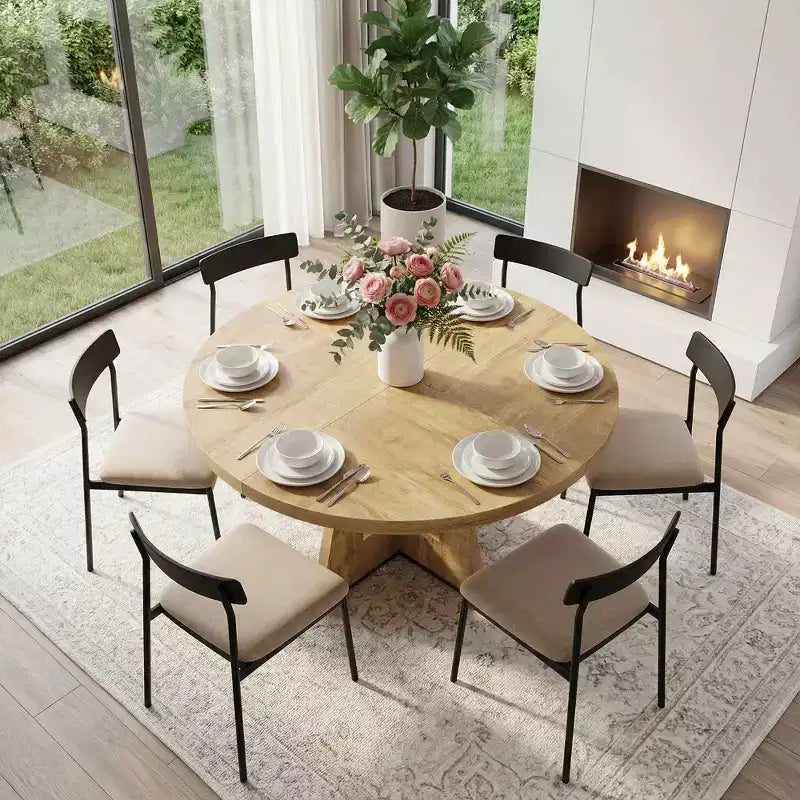 Farmhouse Style Round Dining Table, 47" Retro Home Kitchen Table