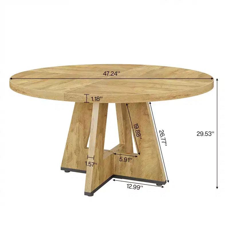 Farmhouse Style Round Dining Table, 47" Retro Home Kitchen Table