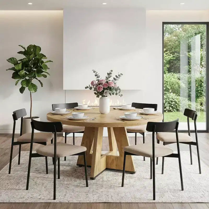Farmhouse Style Round Dining Table, 47" Retro Home Kitchen Table