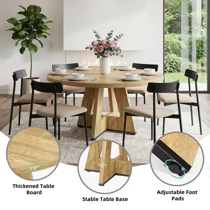 Farmhouse Style Round Dining Table, 47" Retro Home Kitchen Table