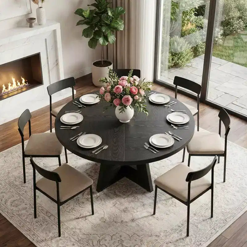 Farmhouse Style Round Dining Table, 47" Retro Home Kitchen Table
